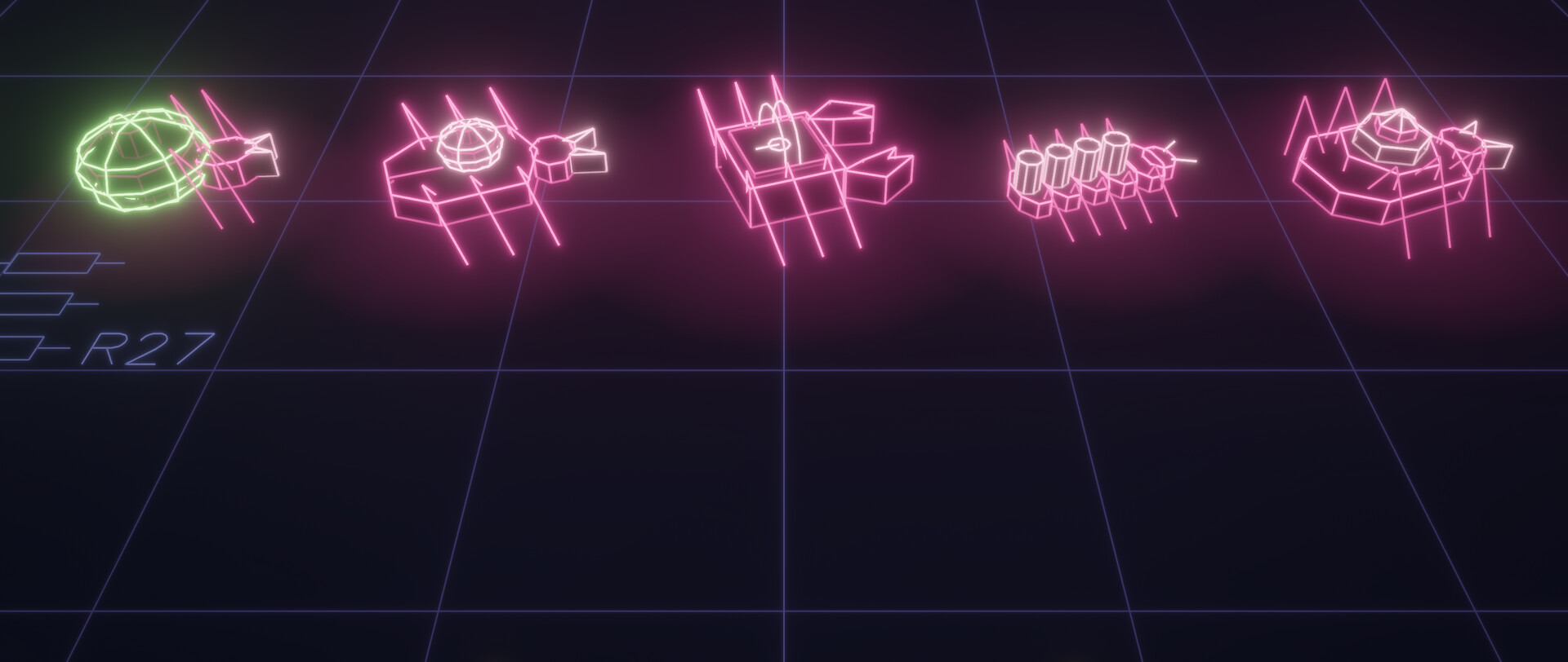 Malware's Siphon, Miner, Ransomware, DDoS, and Dropper creatures in glowing magenta wireframe