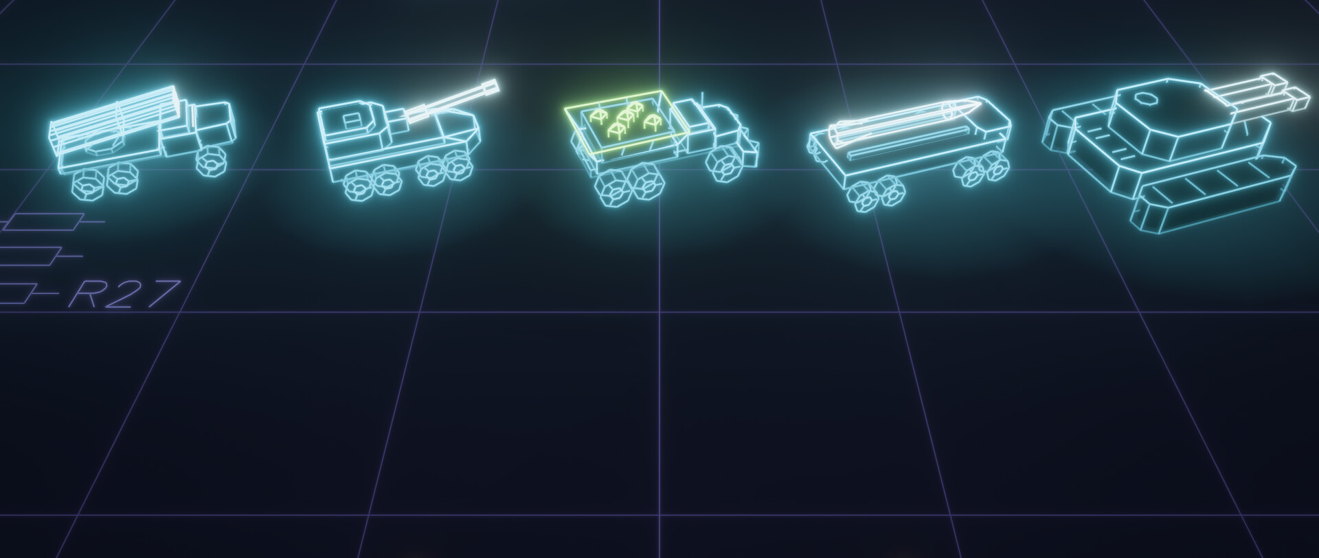 Root's Signal, Cron, Collector, Interrupt, and Daemon vehicles in glowing cyan wireframe